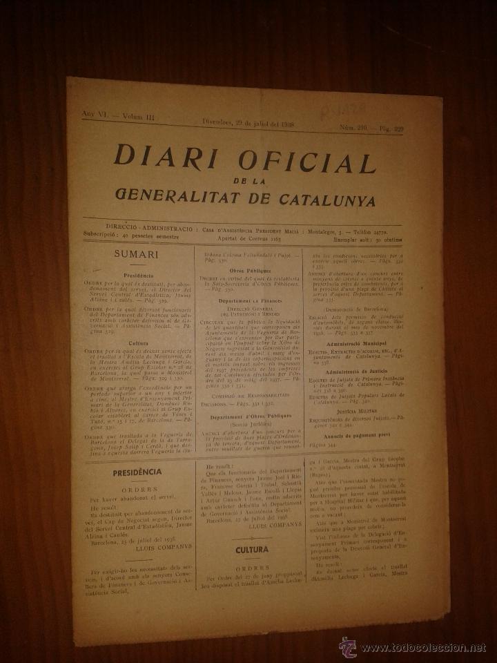 Military Antiques: Diari oficial de la generalitat de Catalunya.