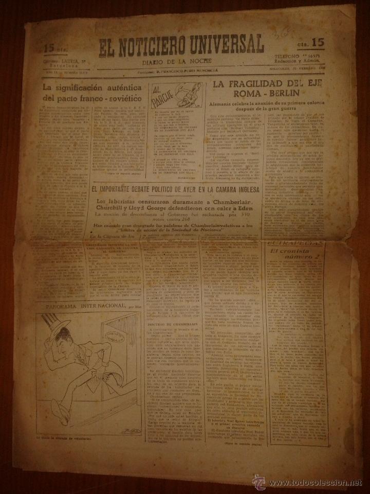Military Antiques: El noticiero universal, a&ntilde;o LI, n&ordm;16.919, mi&eacute;rcoles 23 de febrero de 1938
