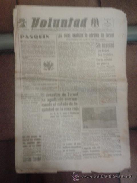 Military Antiques: VOLUNTAD DIARIO FALANGE ESPA&Ntilde;OLA 1938 Perdida de Teruel. Imagen Plaza Catedral