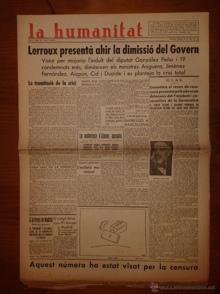 Military Antiques: La Humanitat, Barcelona, Any V, n&ordm;970, dissabte 30 de mar&ccedil; de 1935