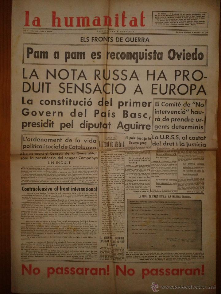 Militaria: La humanitat, any V, n&ordm;1442, Barcelona, divendres 9 d'octubre de 1936