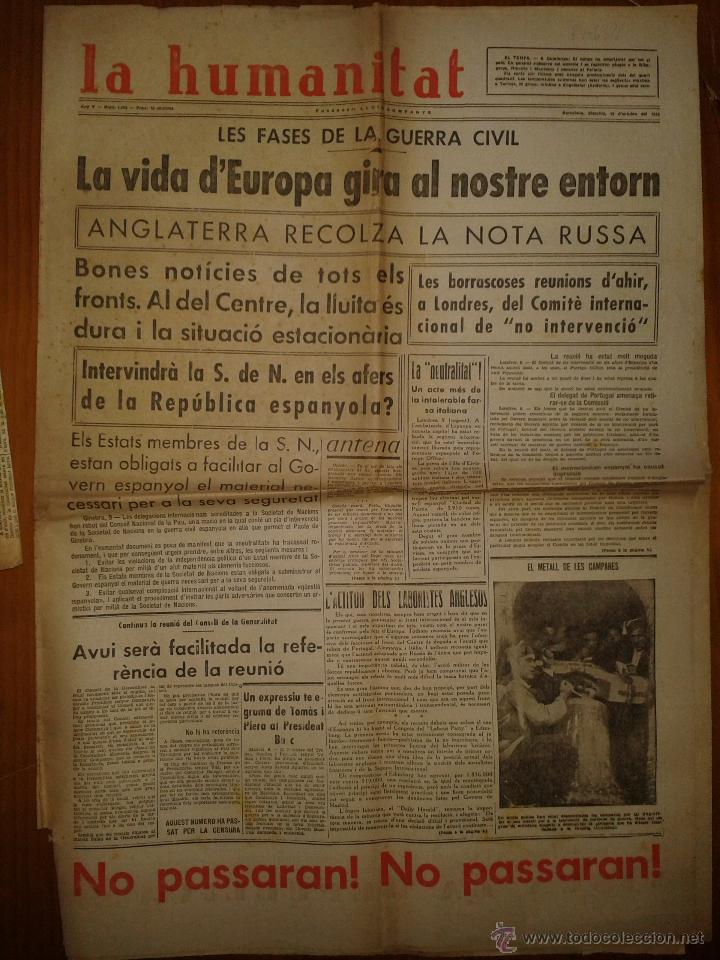 Military Antiques: La humanitat, any V, n&ordm;1443, Barcelona, dissabte 10 d'octubre de 1936