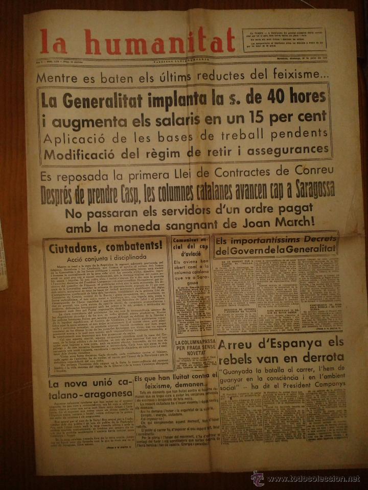 Militaria: La humanitat, any V, n&ordm;1388, Barcelona, diumenge 26 de juliol de 1936