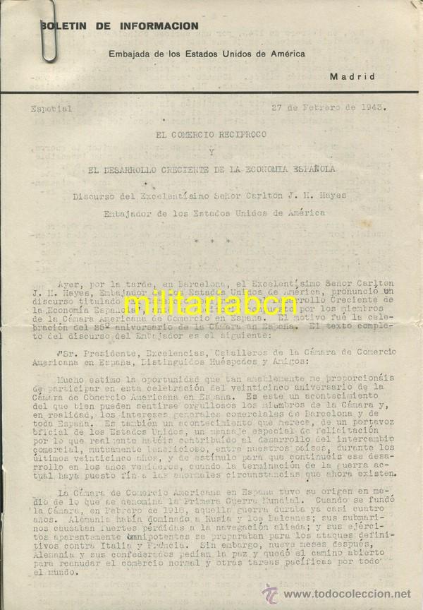Militaria: Bolet&iacute;n de Informaci&oacute;n.  Embajada de los Estados Unidos de Am&eacute;rica.  Madrid, 27 febrero de 1943.  6
