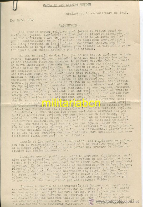 Militaria: Bolet&iacute;n de Informaci&oacute;n.  Embajada de los Estados Unidos de Am&eacute;rica.  Madrid, 28 Noviembre de 1942.