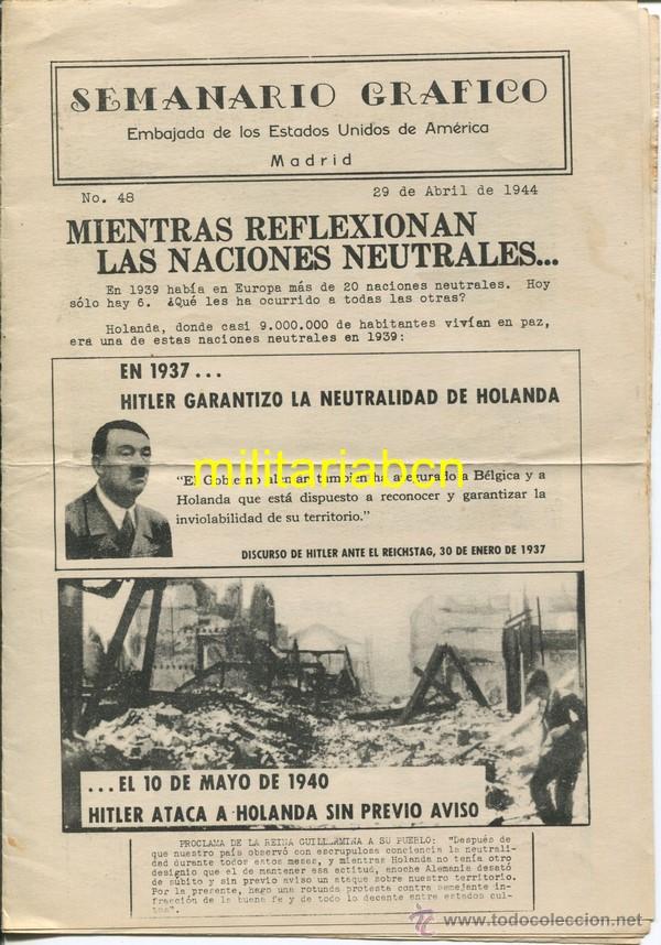 Militaria: Semanario Gr&aacute;fico.  Embajada de los Estados Unidos de Am&eacute;rica.  Madrid, 29 Abril de 1944.  8 p&aacute;ginas