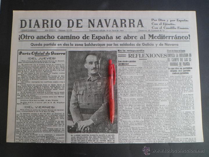 Militaria: * DIARIO DE NAVARRA *PARTIDA LA ZONA BOLCHEVIQUE* PAMPLONA - 16 ABRIL 1938 - FACSIMIL - GUERRA CIVIL