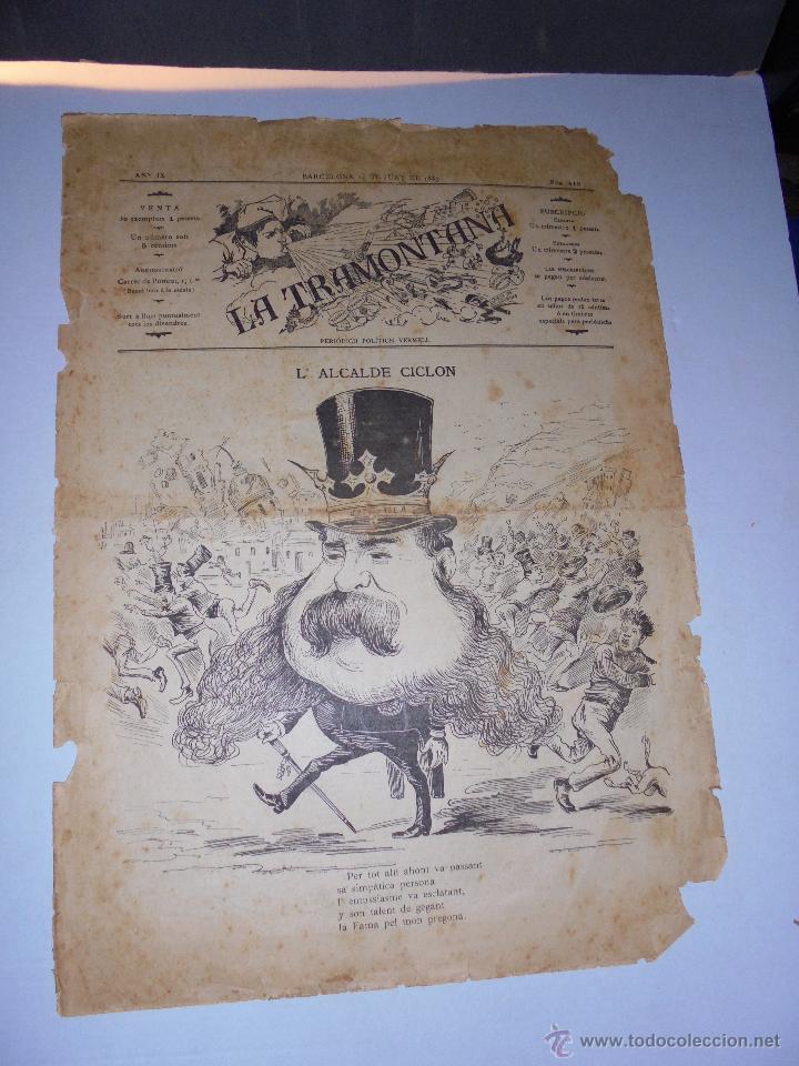 Militaria: ANARQUISMO - LA TRAMONTANA - PERIODICH POLITIC VERMELL ANY IX N&ordm;418  BARCELONA 14 JUNY 1889
