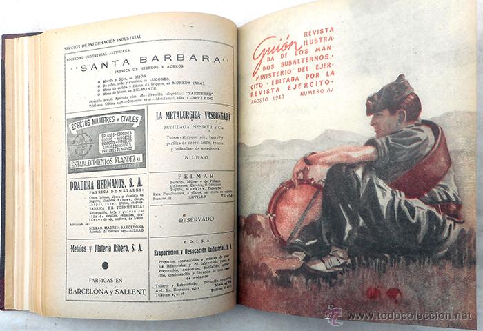 Militaria: Gui&oacute;n. Revista ilustrada de los mandos subalternos. Ministerio del Ej&eacute;rcito. A&ntilde;o 1949. n&ordm; 80 al 91