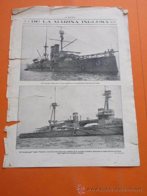 Militaria: RECORTE 1915 - ACORAZADO HYBERNIA CON HIDROPLANO DREADNOUGHT NEPTUNE