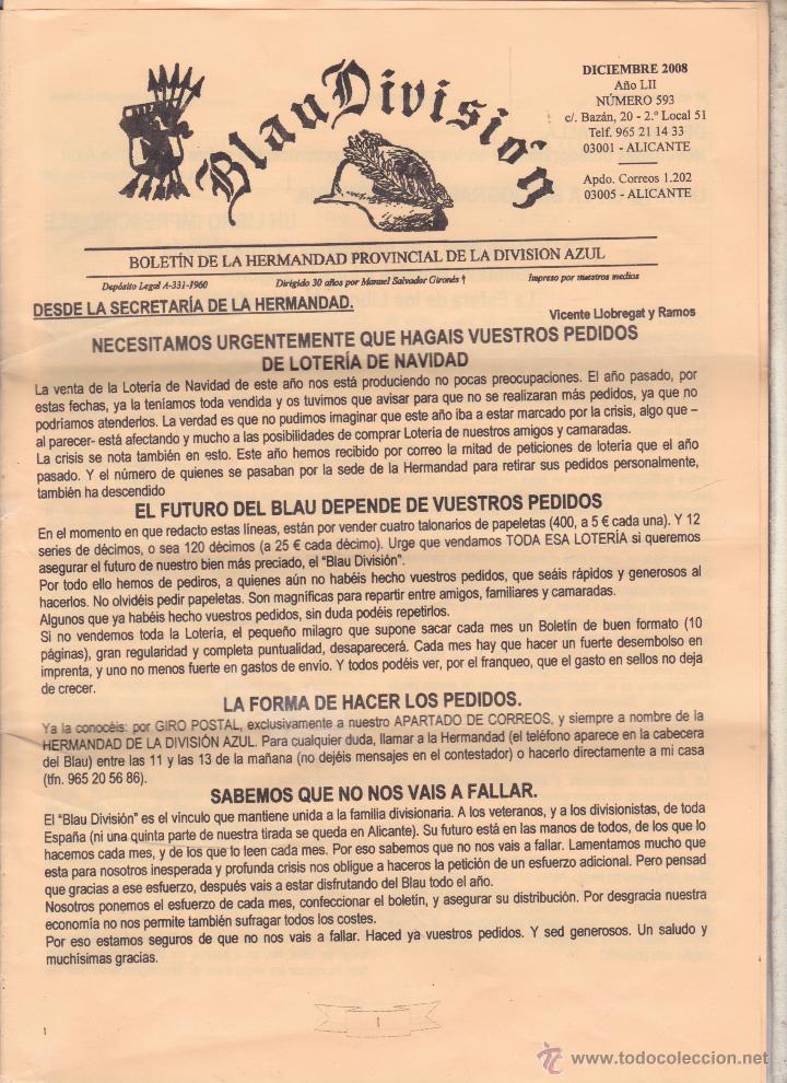 Militaria: BLAU DIVISION BOLETIN DE LA HERMANDAD PROVINCIAL DE LA DIVISION AZUL &middot;&middot;ALICANTE .