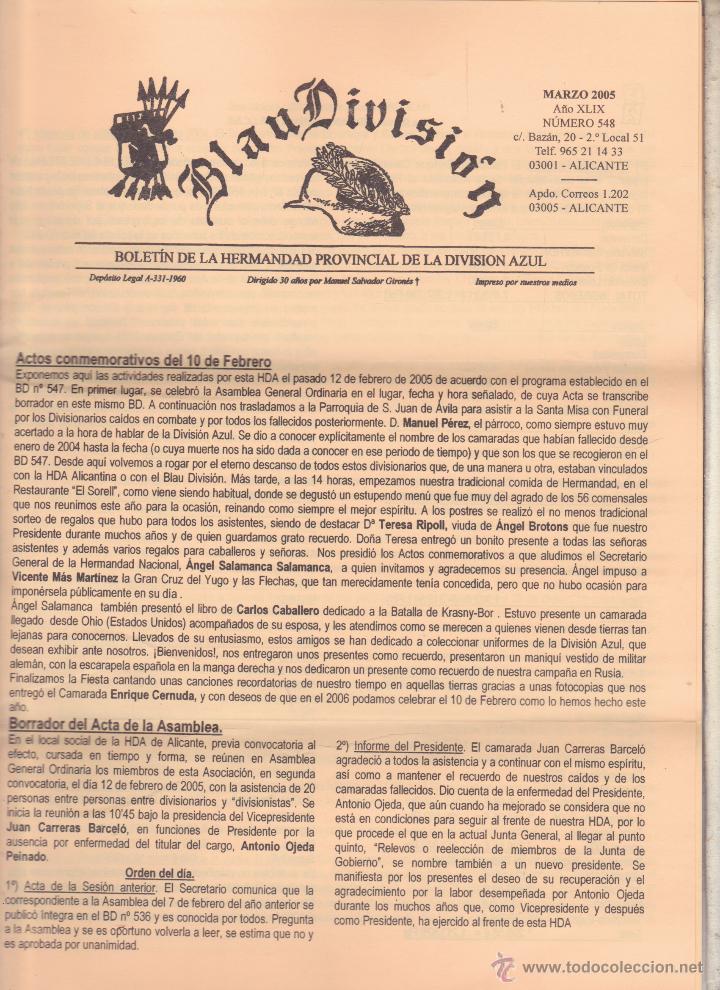 Militaria: BLAU DIVISION BOLETIN DE LA HERMANDAD PROVINCIAL DE LA DIVISION AZUL &middot;&middot;ALICANTE .