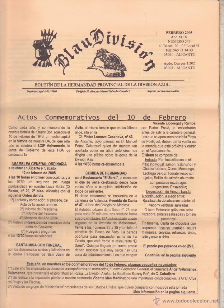 Militaria: BLAU DIVISION BOLETIN DE LA HERMANDAD PROVINCIAL DE LA DIVISION AZUL &middot;&middot;ALICANTE .