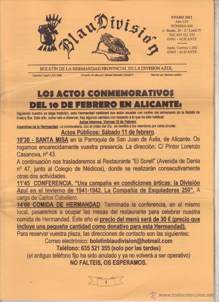 Militaria: BLAU DIVISION BOLETIN DE LA HERMANDAD PROVINCIAL DE LA DIVISION AZUL &middot;&middot;ALICANTE .