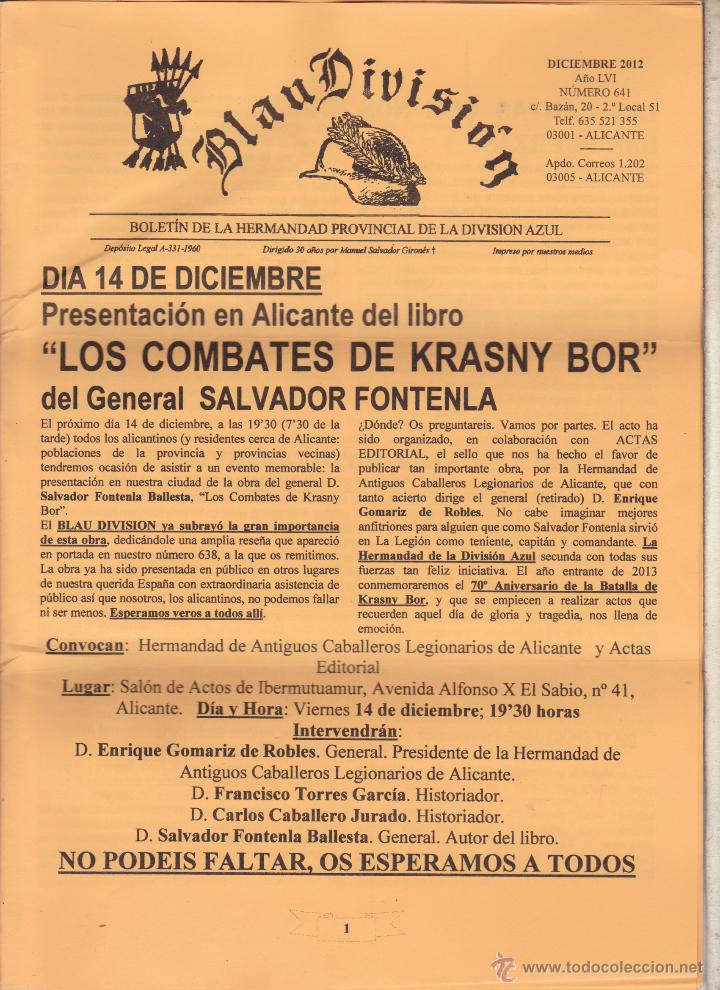 Militaria: BLAU DIVISION BOLETIN DE LA HERMANDAD PROVINCIAL DE LA DIVISION AZUL &middot;&middot;ALICANTE .