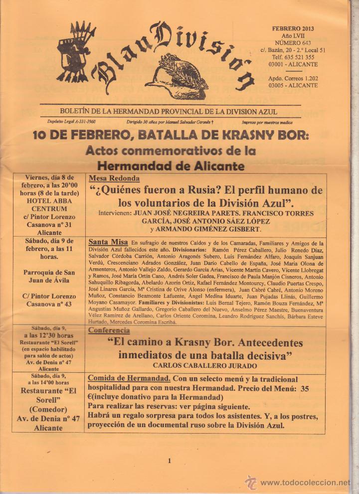 Militaria: BLAU DIVISION BOLETIN DE LA HERMANDAD PROVINCIAL DE LA DIVISION AZUL &middot;&middot;ALICANTE .