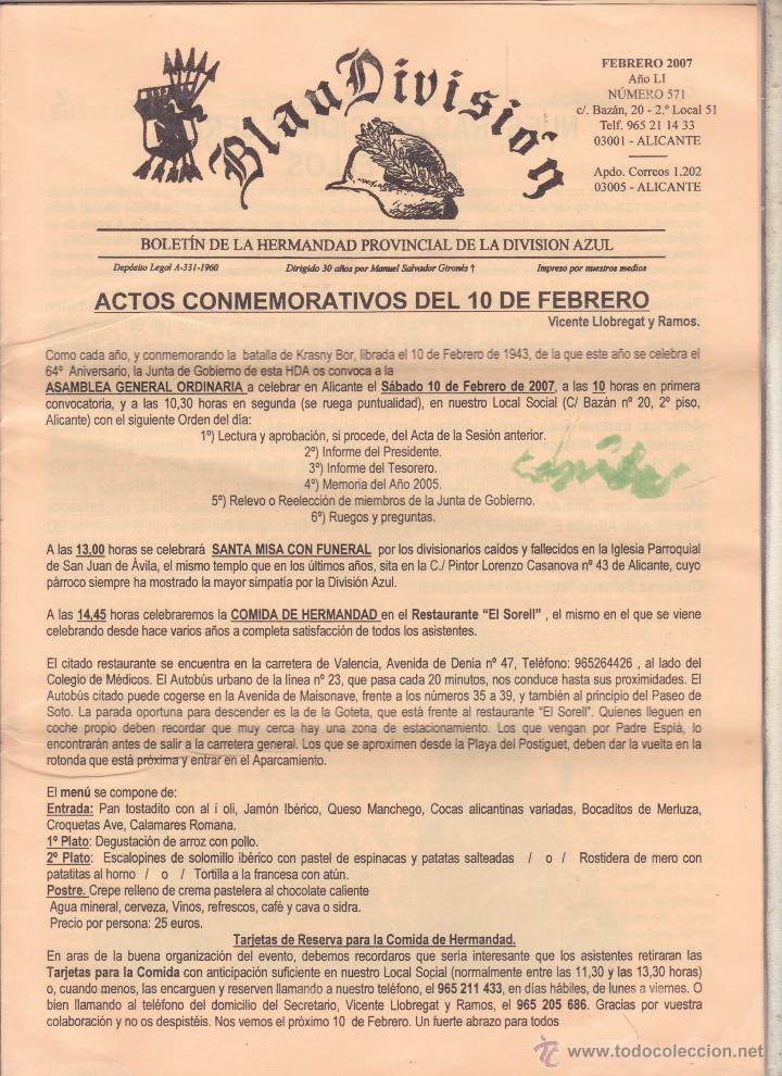 Militaria: BLAU DIVISION BOLETIN DE LA HERMANDAD PROVINCIAL DE LA DIVISION AZUL &middot;&middot;ALICANTE .