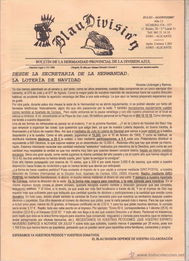 Militaria: BLAU DIVISION BOLETIN DE LA HERMANDAD PROVINCIAL DE LA DIVISION AZUL &middot;&middot;ALICANTE .