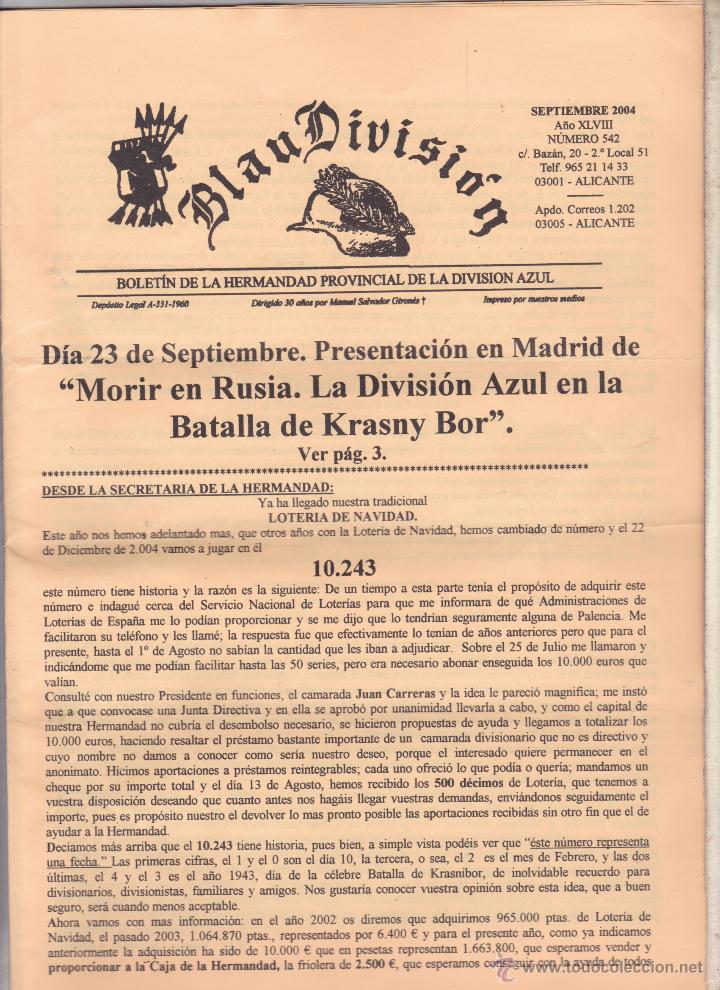 Militaria: BLAU DIVISION BOLETIN DE LA HERMANDAD PROVINCIAL DE LA DIVISION AZUL &middot;&middot;ALICANTE .