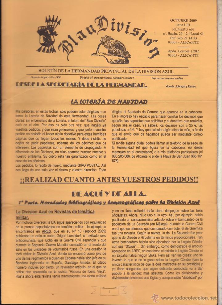 Militaria: BLAU DIVISION BOLETIN DE LA HERMANDAD PROVINCIAL DE LA DIVISION AZUL &middot;&middot;ALICANTE .