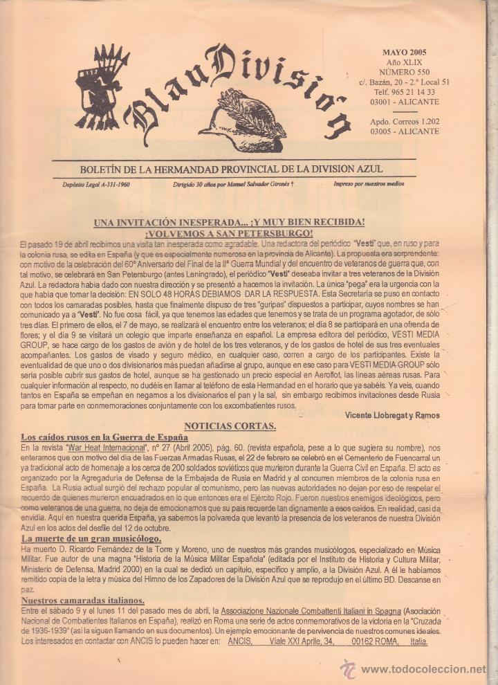 Militaria: BLAU DIVISION BOLETIN DE LA HERMANDAD PROVINCIAL DE LA DIVISION AZUL &middot;&middot;ALICANTE .