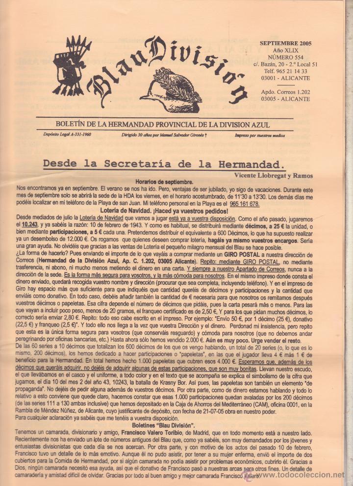 Militaria: BLAU DIVISION BOLETIN DE LA HERMANDAD PROVINCIAL DE LA DIVISION AZUL &middot;&middot;ALICANTE .