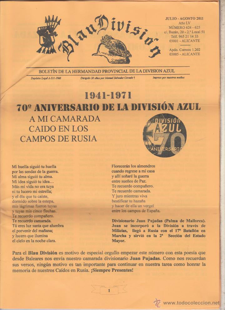 Militaria: BLAU DIVISION BOLETIN DE LA HERMANDAD PROVINCIAL DE LA DIVISION AZUL &middot;&middot;ALICANTE .
