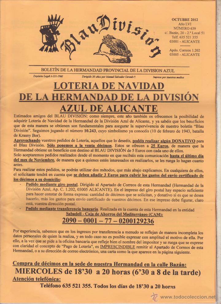 Militaria: BLAU DIVISION BOLETIN DE LA HERMANDAD PROVINCIAL DE LA DIVISION AZUL &middot;&middot;ALICANTE .