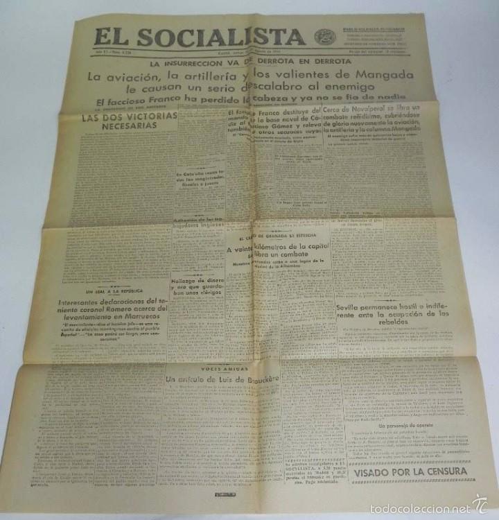 Military Antiques: PERIODICO PLENA GUERRA CIVIL, EL SOCIALISTA 20 DE AGOSTO DE 1936, LA AVIACION, LA ARTILLERIA Y LOS V