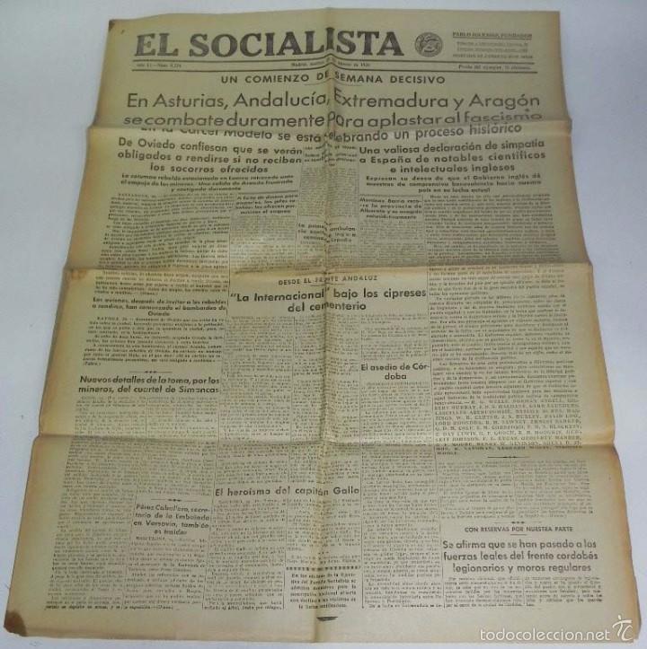 Military Antiques: PERIODICO PLENA GUERRA CIVIL, EL SOCIALISTA 25 DE AGOSTO DE 1936, EN ASTURIAS, ANDALUCIA, EXTREMADUR