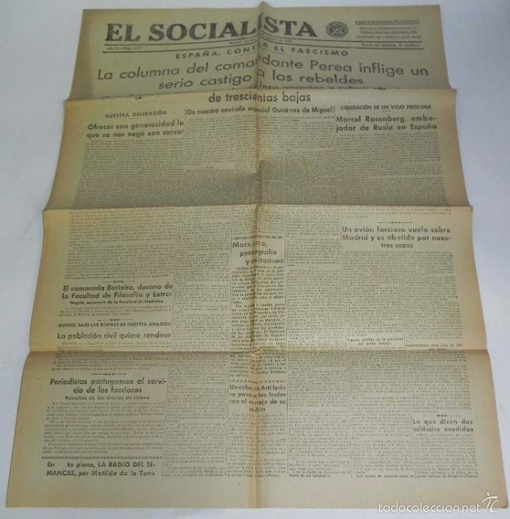 Military Antiques: PERIODICO PLENA GUERRA CIVIL, EL SOCIALISTA 28 DE AGOSTO DE 1936, LA COLUMNA DEL COMANDANTE PEREA IN