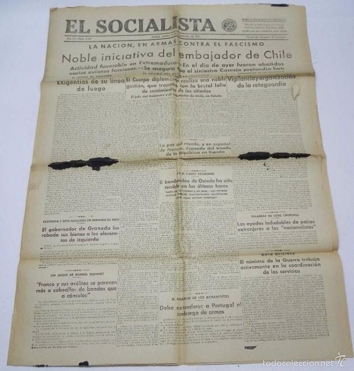 Militaria: PERIODICO PLENA GUERRA CIVIL, EL SOCIALISTA 15 DE SEPTIEMBRE DE 1936, ABATIDOS VARIOS AVIONES FACCIO