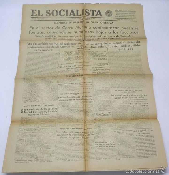Military Antiques: PERIODICO PLENA GUERRA CIVIL, EL SOCIALISTA 11 DE SEPTIEMBRE DE 1936, EN EL SECTOR DE CERRO MURIANO