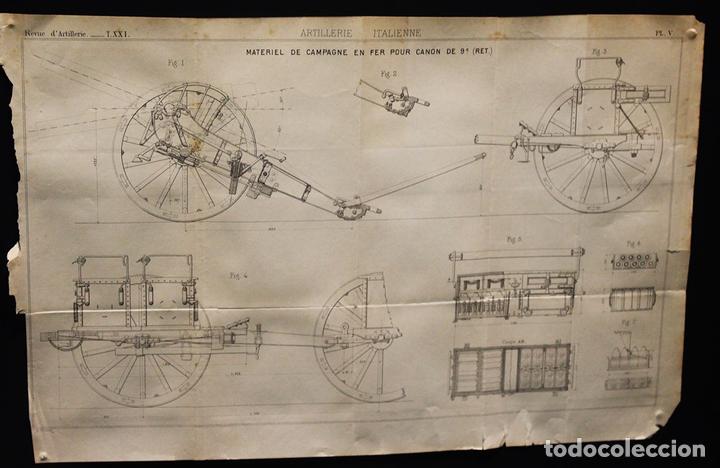 Militaria: L&aacute;mina original de la revista 'Revue d'Artillerie', 1905 Artiller&iacute;a Italiana.
