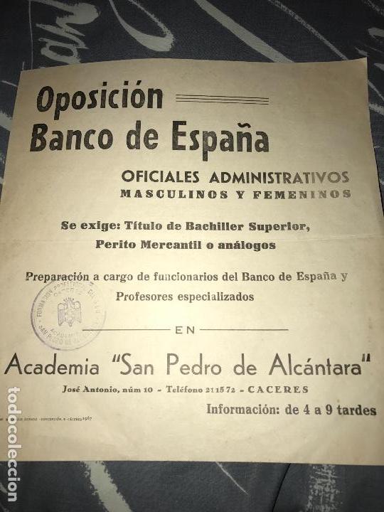 Military Antiques: ANTIGUA HOJA INFORMATIVA OPOSICI&Oacute;N BANCO ESPA&Ntilde;A ACADEMIA SAN PEDRO C&Aacute;CERES SELLO SEU