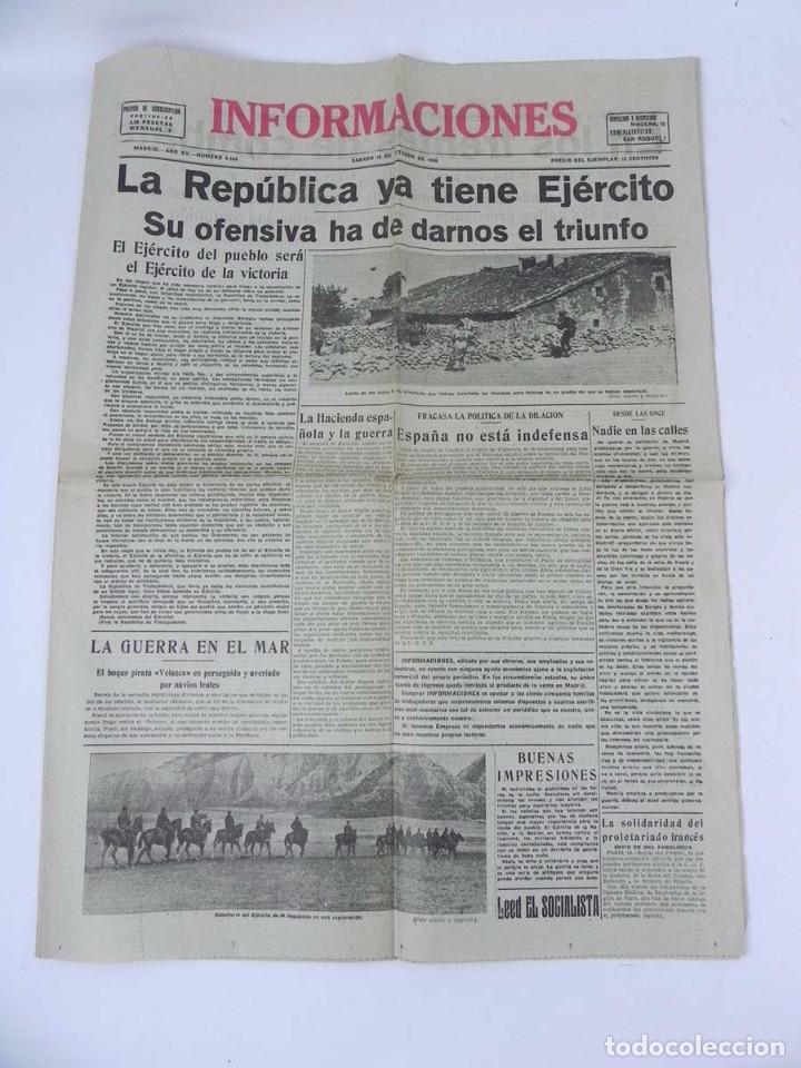 Militaria: ANTIGUO PERIODICO PLENA GUERRA CIVIL, INFORMACIONES, 10 DE OCTUBRE DE 1936 - LA REPUBLICA YA TIENE E