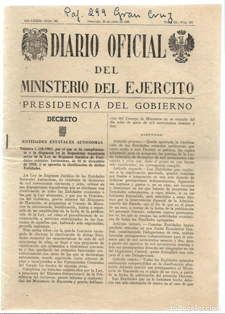 Military Antiques: J40- DIARIO OFICIAL DEL MINISTERIO DEL EJ&Eacute;RCITO- RECOMPENSAS Y DESTINOS del 22 - 7 - 1962