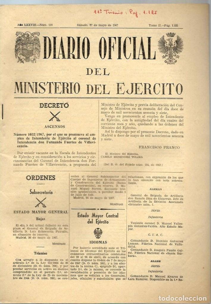Military Antiques: J40- DIARIO OFICIAL DEL MINISTERIO DEL EJ&Eacute;RCITO- CUERPO JURIDICO - del 27- 5 - 1967