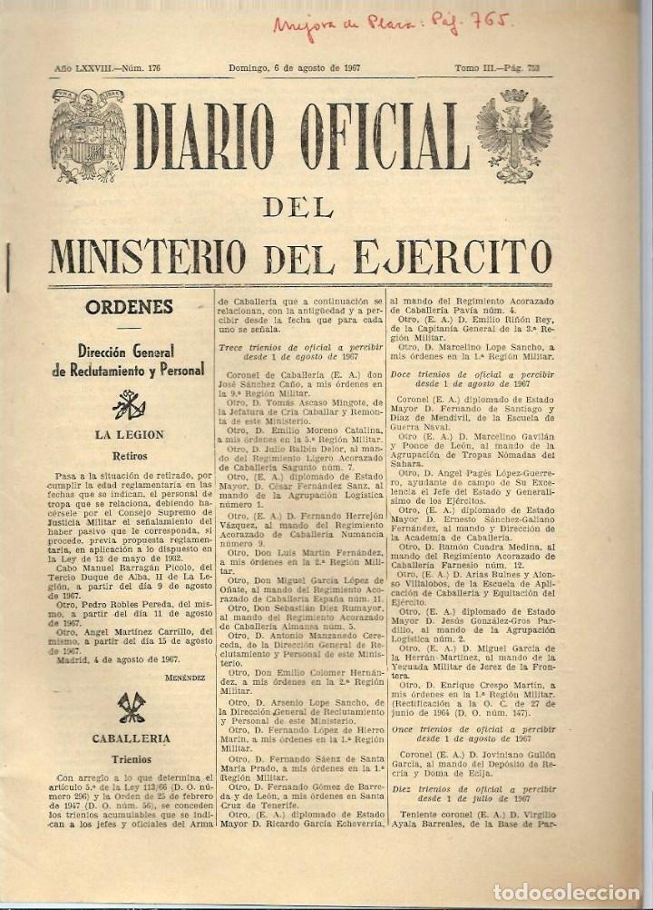 Military Antiques: J40- DIARIO OFICIAL DEL MINISTERIO DEL EJ&Eacute;RCITO-MEJORAS DE PLAZA - del 6- 8 - 1967