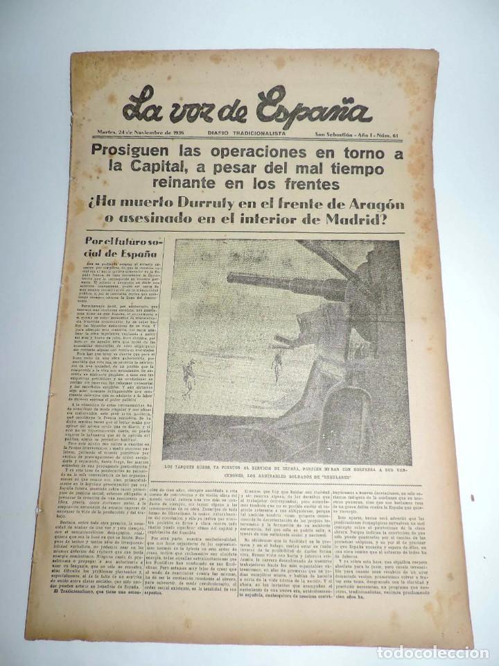 Military Antiques: LA VOZ DE ESPA&Ntilde;A, DIARIO TRADICIONALISTA, 24 DE NOVIEMBRE 1936, GUERRA CIVIL, SAN SEBASTIAN N&ordm; 61, E