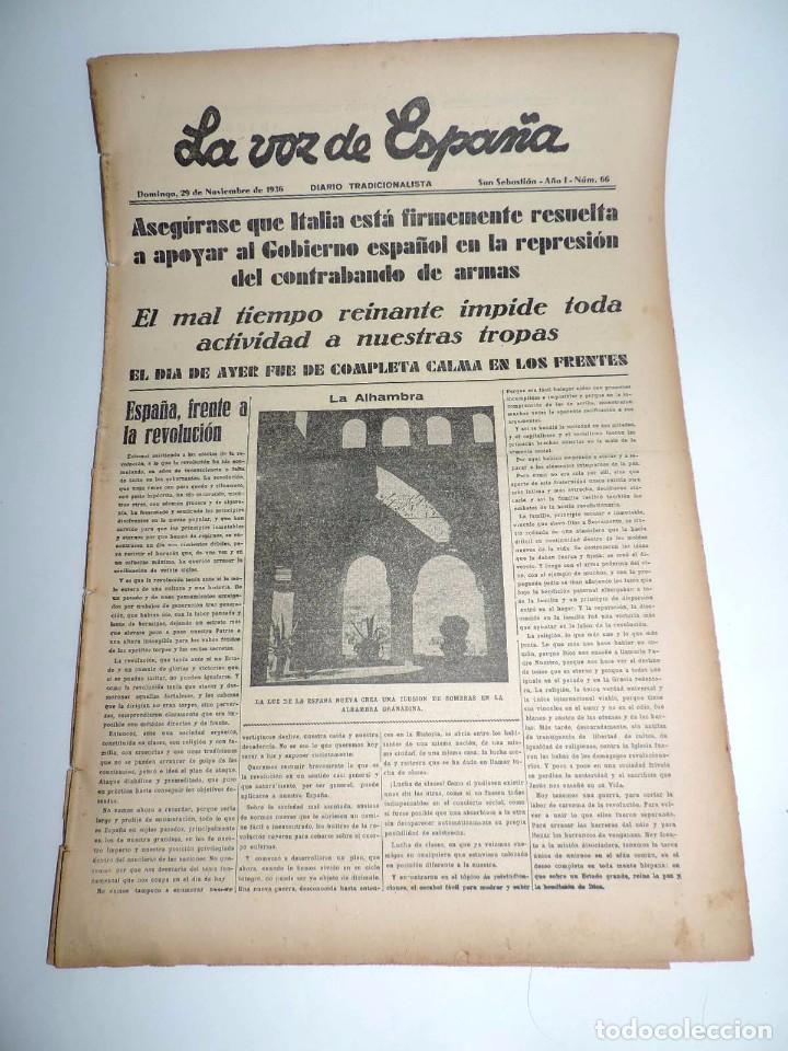 Military Antiques: LA VOZ DE ESPA&Ntilde;A, DIARIO TRADICIONALISTA, 29 DE NOVIEMBRE 1936, GUERRA CIVIL, SAN SEBASTIAN N&ordm; 66,