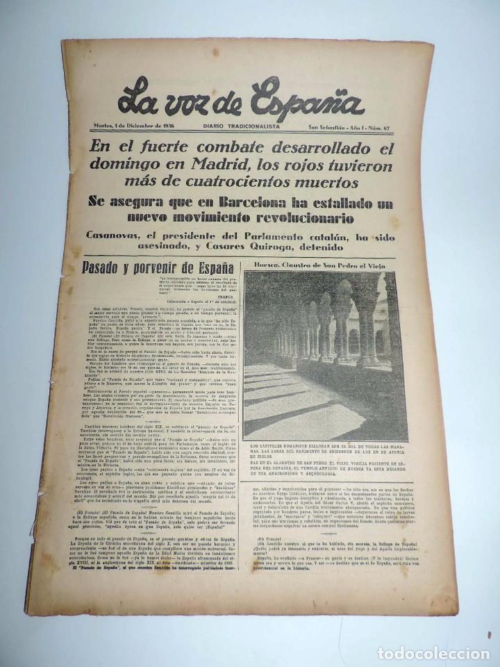 Military Antiques: LA VOZ DE ESPA&Ntilde;A, DIARIO TRADICIONALISTA, 1 DE DICIEMBRE 1936, GUERRA CIVIL, SAN SEBASTIAN N&ordm; 67, LO