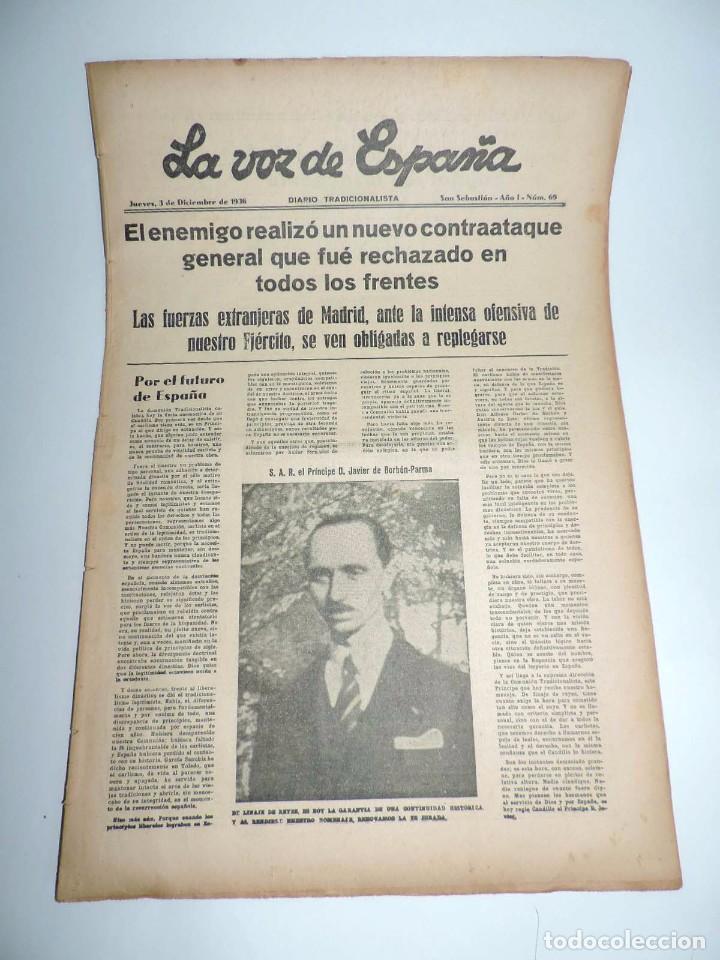 Military Antiques: LA VOZ DE ESPA&Ntilde;A, DIARIO TRADICIONALISTA, 3 DE DICIEMBRE 1936, GUERRA CIVIL, SAN SEBASTIAN N&ordm; 69, ON