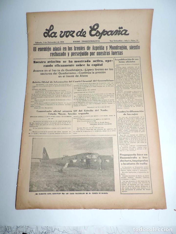 Military Antiques: LA VOZ DE ESPA&Ntilde;A, DIARIO TRADICIONALISTA, 5 DE DICIEMBRE 1936, GUERRA CIVIL, SAN SEBASTIAN N&ordm; 71, EL