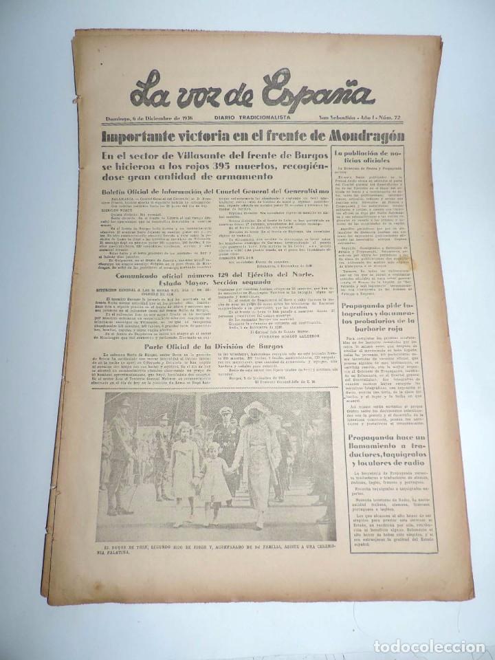 Military Antiques: LA VOZ DE ESPA&Ntilde;A, DIARIO TRADICIONALISTA, 6 DE DICIEMBRE 1936, GUERRA CIVIL, SAN SEBASTIAN N&ordm; 72, VI