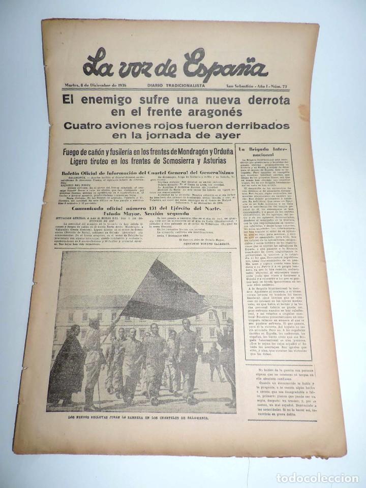 Military Antiques: LA VOZ DE ESPA&Ntilde;A, DIARIO TRADICIONALISTA, 8 DE DICIEMBRE 1936, GUERRA CIVIL, SAN SEBASTIAN N&ordm; 73, FU