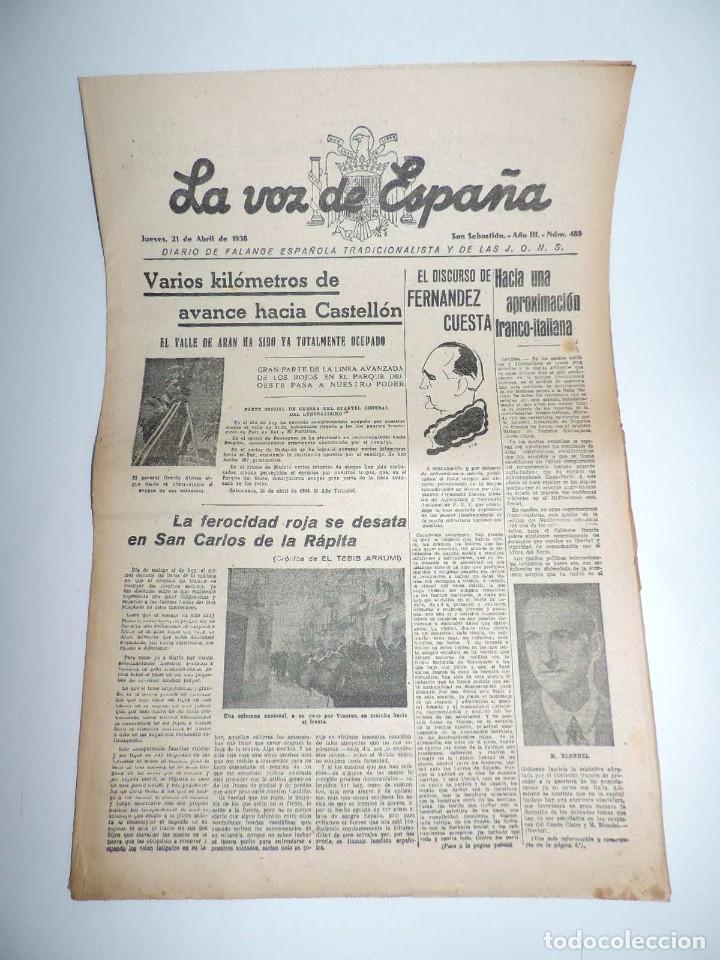 Military Antiques: LA VOZ DE ESPA&Ntilde;A, DIARIO F.E.T. Y DE LS JONS, 21 DE ABRIL DE 1938, GUERRA CIVIL, SAN SEBASTIAN N&ordm; 48