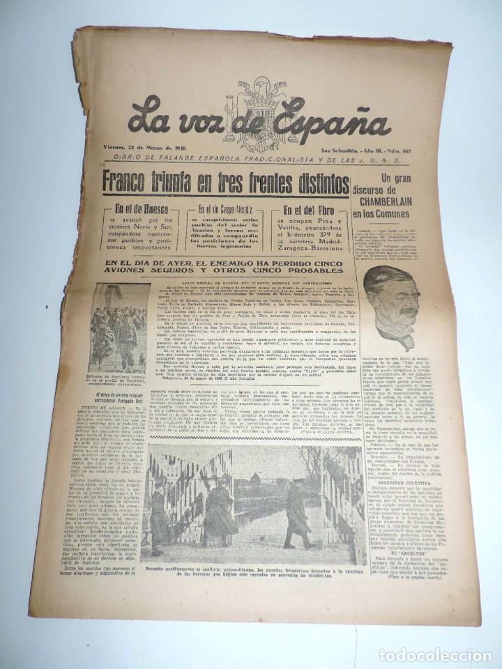 Military Antiques: LA VOZ DE ESPA&Ntilde;A, DIARIO F.E.T. Y DE LS JONS, 25 DE MARZO DE 1938, GUERRA CIVIL, SAN SEBASTIAN N&ordm; 46