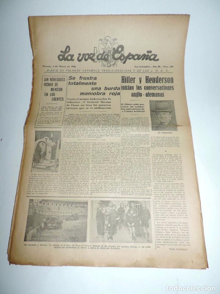 Military Antiques: LA VOZ DE ESPA&Ntilde;A, DIARIO F.E.T. Y DE LAS JONS, 4 DE MARZO DE 1938, GUERRA CIVIL, EN LA SERENA LOS RO