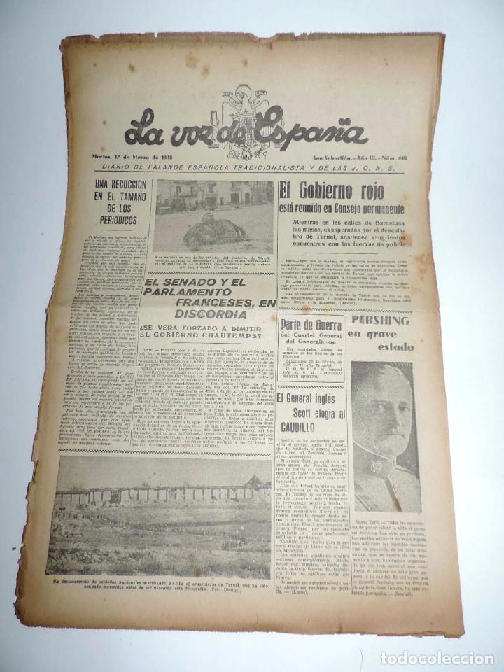 Military Antiques: LA VOZ DE ESPA&Ntilde;A, DIARIO F.E.T. Y DE LAS JONS, 4 DE MARZO DE 1938, GUERRA CIVIL, EN LA SERENA LOS RO